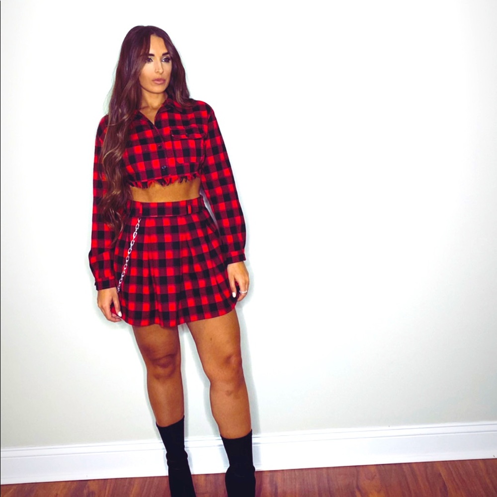 Buffalo plaid Skirt Set